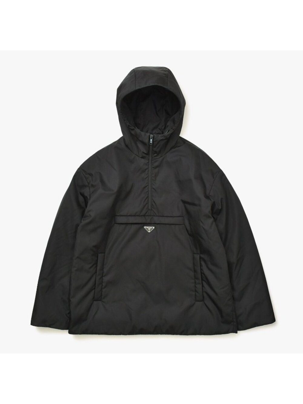 Prada Re-Nylon Anorak Hoodie Triangle Plate Black Metal Half Zip M